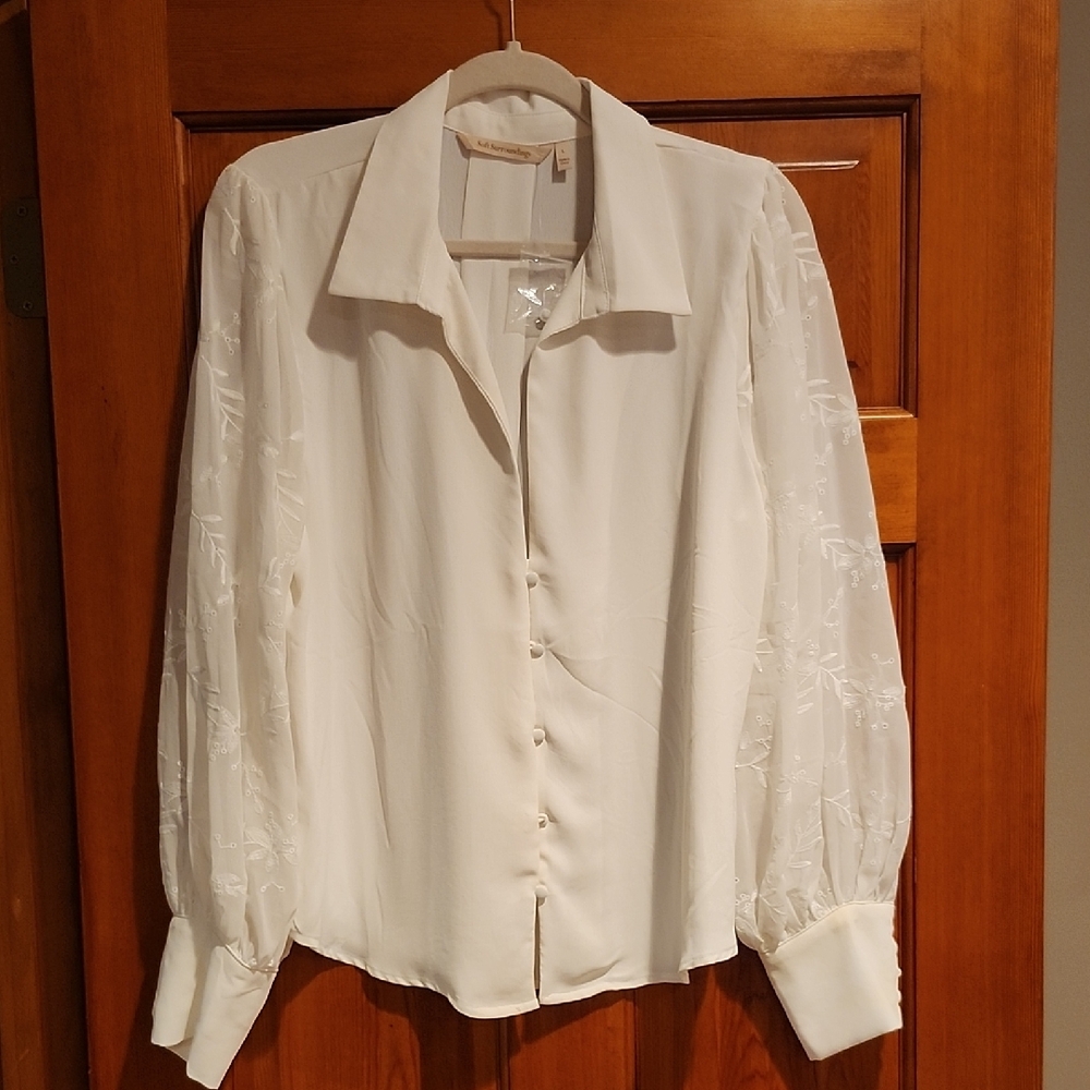 Soft Surroundings White Puff Sleeve Button Down Shirt